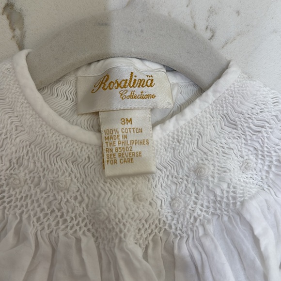 Rosalina Collections White Smocked Gown with Small White “L” Monogram 3M - Picture 7 of 8